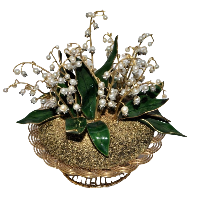 BASKET OF LILY-OF-THE-VALLEY. AUGUST WILHELM HOLMSTRÖM. HOUSE OF FABERGÉ. SAINT PETERSBURG, 1896